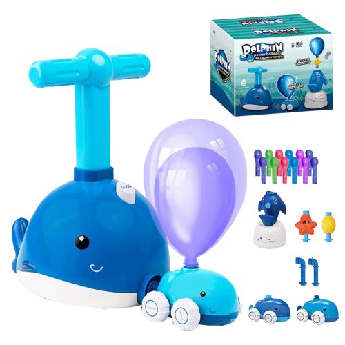 Lufikilövő játék szett gyerekeknek – delfin kilövő, autók, figurák, lufival