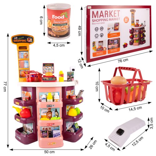 Szupermarket, bolt játék stand készlet kiegészítőkkel - 44 db