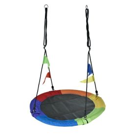   Színes Kerti Fészekhinta Zászlókkal – 100 cm Átmérő, 150 kg Teherbírás