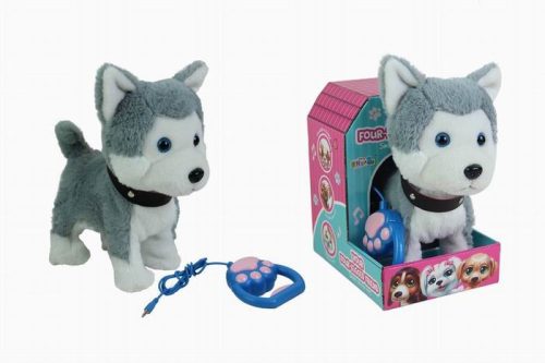 Interaktív husky plüsskutya pórázzal – hangvezérléssel