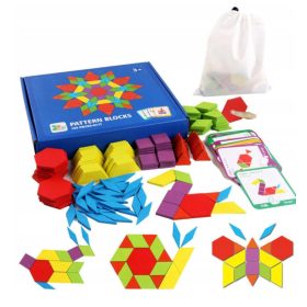   Színes Fa Mintakirakó és Geometriai Puzzle, 155 Darabos Montessori Játék