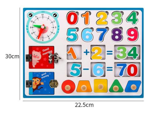 Fa fejlesztő manipulatív tábla a matematika tanulásához - órával, ablakokkal