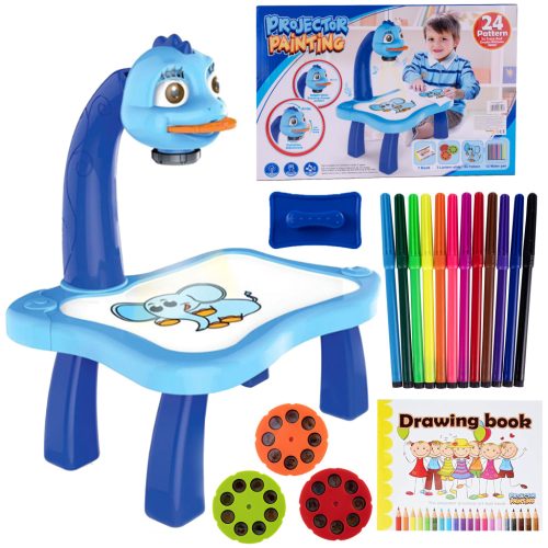 Rajzprojektor asztal szinezéshez diákkal + 12 filctoll, kék