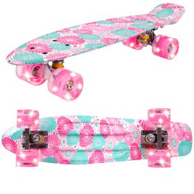   MalPlay gyerek gördeszka világító kerekekkel – Virágmintás Penny Board, ABEC-7 