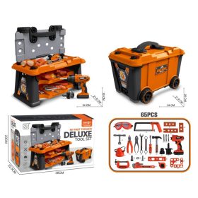   My First Toolbox Deluxe Játék Szerszámkészlet – 65 db-os hordozható barkácskészlet és szerelőasztal gyerekeknek