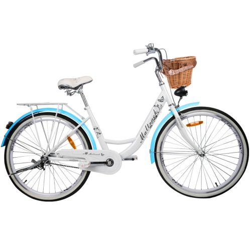 MalTrack Classic 26" Kerékpár kék sárvédővel, kosár, fehér 