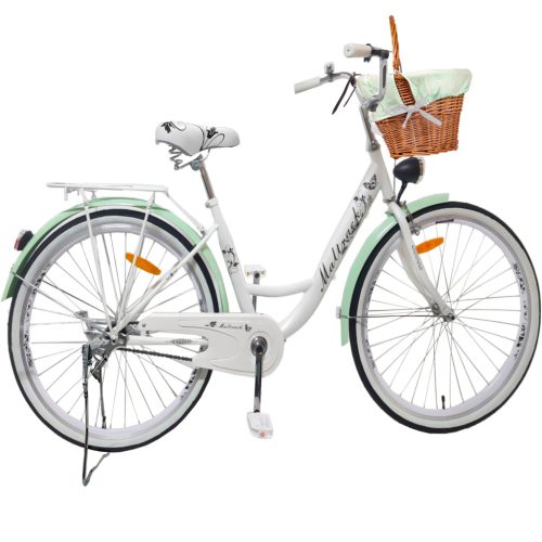 MalTrack Classic Városi Kerékpár 26" menta sárvédővel, kosárral, fehér 