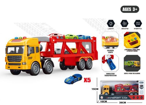 Autószállító kamion 5 kisautóval - hangokkal, fényekkel