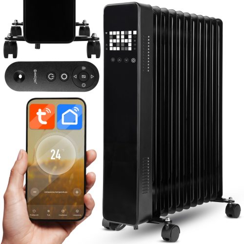 MalTec ProOil 2500W WiFi fekete olajradiátor, 11 bordás, LED kijelző