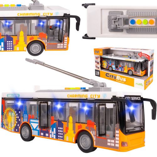 Városi játékbusz fénnyel és hanggal – 1:16, piros