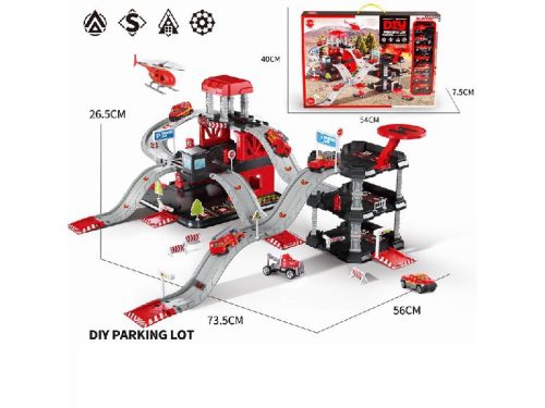 Tűzoltó parkolóház helikopterrel játékszett, 86 db