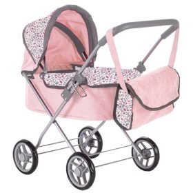   MalPlay Pink Flowers játék babakocsi táskával – Rózsaszín, virágmintás 