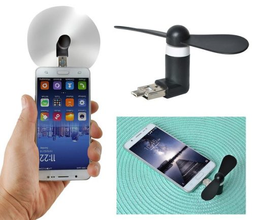 Micro USB mini ventilátor telefonhoz – fekete, USB/microUSB csatlakozóval