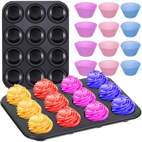 Teflonos muffin sütőforma + 12 Szilikon formával