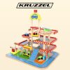 Fából készült 4 szintes parkolóház játék szett kiegészítőkkel - Kruzzel