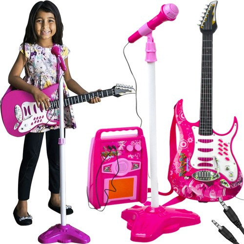 Játék Gitár mikrofonnal erősítővel - Pink
