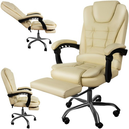 Irodai forgószék lábtartóval, beige ECO bőr Malatec 