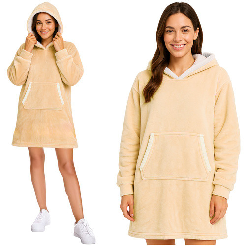  Oversize kapucnis meleg pulóver XXL - bézs Ruhhy