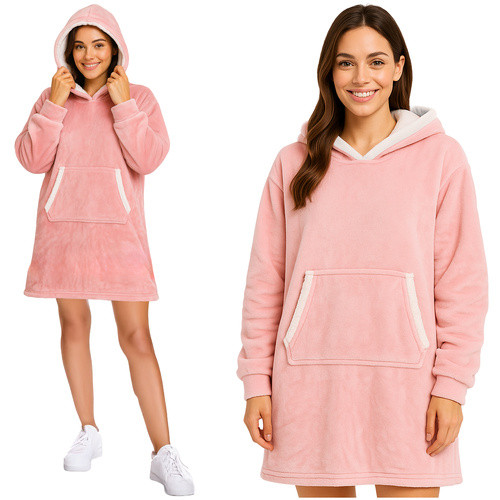 Oversize kapucnis meleg pulóver XXL - rózsaszín Ruhhy