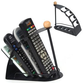   Univerzális asztali távirányító tartó és telefontartó állvány, 4 rekeszes, fém, fekete