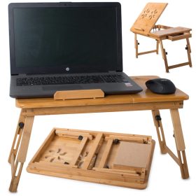   Univerzális állítható bambusz laptop tálca állvány pohártartóval, fiókkal