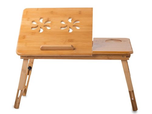 Univerzális állítható bambusz laptop tálca állvány pohártartóval, fiókkal