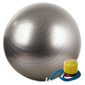   Rehabilitációs és gimnasztikai labda otthoni edzéshez 65 cm, lábpumpával, ezüst