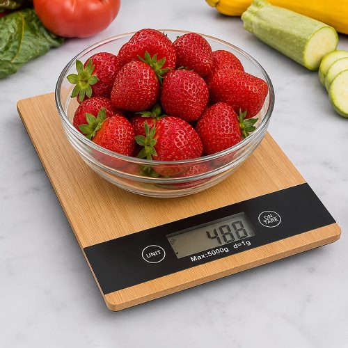 Elektronikus bambusz konyhai mérleg lcd kijelzővel, 5 kg-ig
