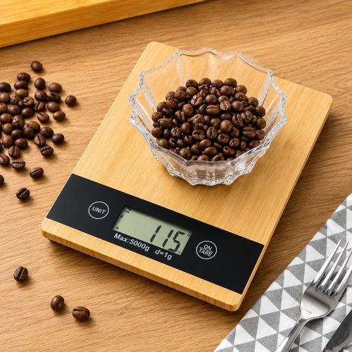 Elektronikus bambusz konyhai mérleg lcd kijelzővel, 5 kg-ig