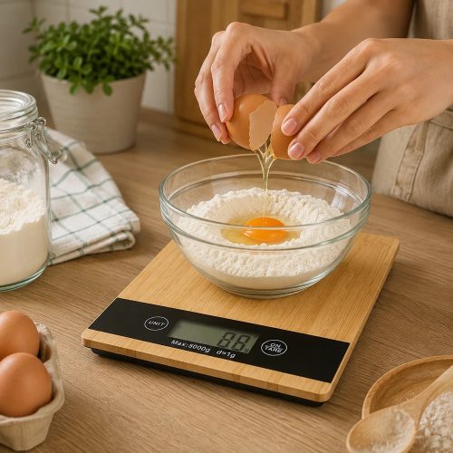 Elektronikus bambusz konyhai mérleg lcd kijelzővel, 5 kg-ig