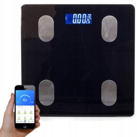   Bmi analitikus okos fürdőszoba mérleg, 180kg teherbírás, applikációval, fekete