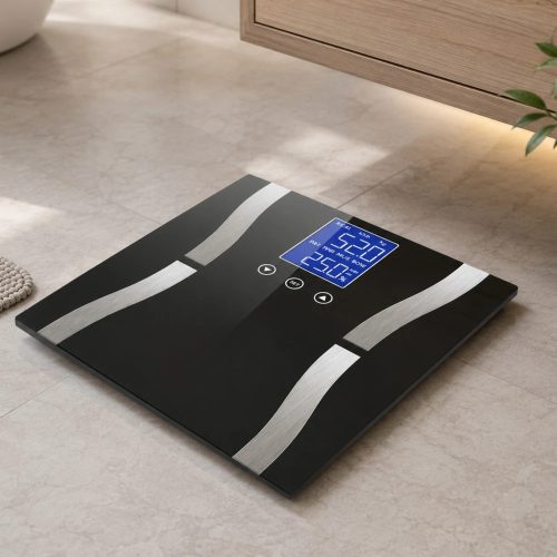 Analitikus Okos Személymérleg LCD Kijelzővel – Fekete, 180 kg