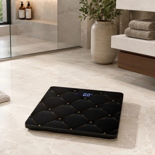 Elektronikus fürdőszobai mérleg 180kg – Elegáns fekete üveg mérleg LCD kijelzővel