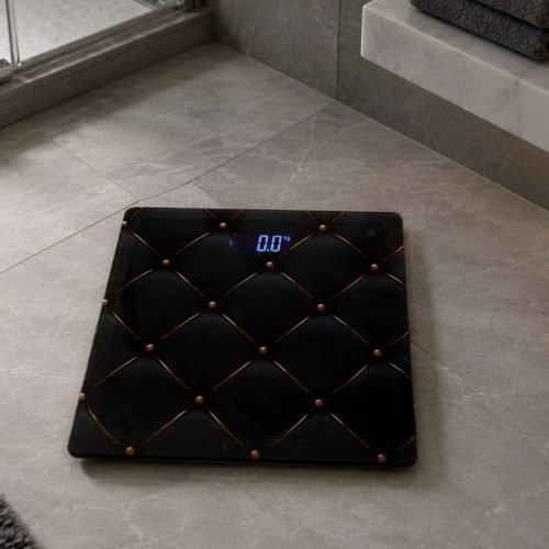 Elektronikus fürdőszobai mérleg 180kg – Elegáns fekete üveg mérleg LCD kijelzővel