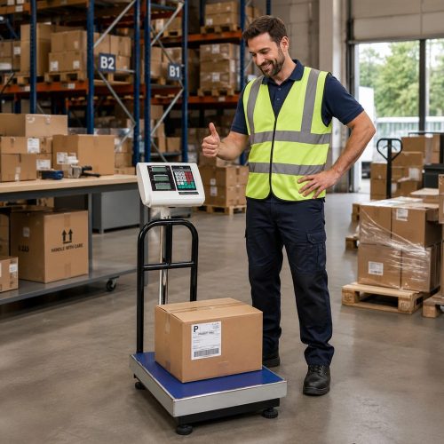 Elektronikus összecsukható platform, raktári mérleg korláttal, lcd kijelzővel, 100kg/20g