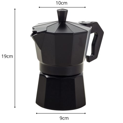 Alumínium 6 személyes kotyogós kávéfőző, 300ml, fekete