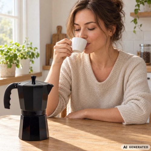 Alumínium 9 személyes kotyogós kávéfőző, 450 ml, fekete