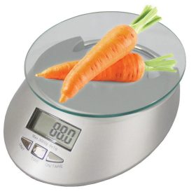   Elektronikus edzett üveg konyhai mérleg 5kg / 1g, óra funkció