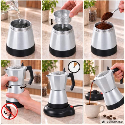 Elektromos 6 személyes olasz kotyogós kávéfőző, 300ml, 480W