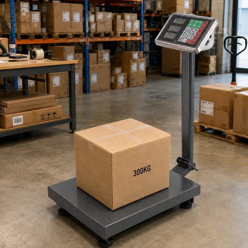 Elektronikus összecsukható platform mérleg 300kg teherbírás, lcd kijelzővel, ezüst