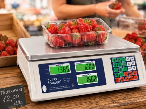 Digitális bolti mérleg 40 kg maximális teherbírással, LCD kijelzővel, árszorzó funkcióval