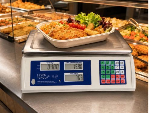 Digitális bolti mérleg 40 kg maximális teherbírással, LCD kijelzővel, árszorzó funkcióval