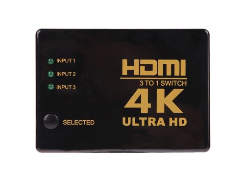 HDMI Elosztó és Kapcsoló 3x1, 4K Ultra HD Switch Távirányítóval TV-hez, Konzolhoz