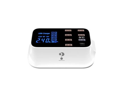 Asztali USB töltő 8 porttal, QC 3.0 és USB-C csatlakozóval