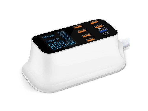 Asztali USB töltő 8 porttal, QC 3.0 és USB-C csatlakozóval