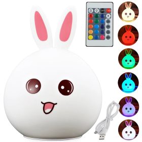   Gyermek led éjszakai fény nyúl rgb érintő lámpa USB + távirányító