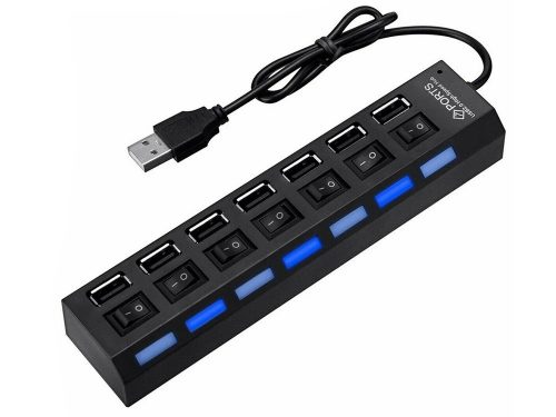 Kapcsolható USB Elosztó LED fénnyel, 7 portos, usb 2.0