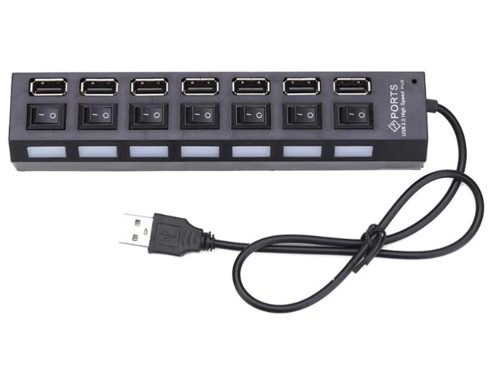Kapcsolható USB Elosztó LED fénnyel, 7 portos, usb 2.0