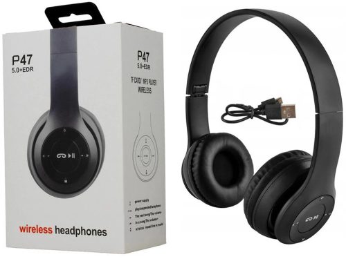 P47 Vezeték nélküli fejhallgató bluetooth mikrofon mp3, fekete