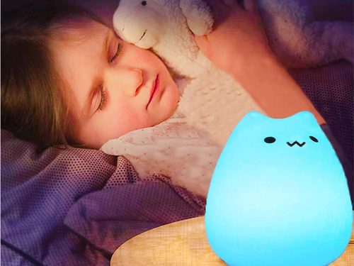 Szilikon Led RGB éjszakai fény gyerekeknek, érintő lámpa, macska